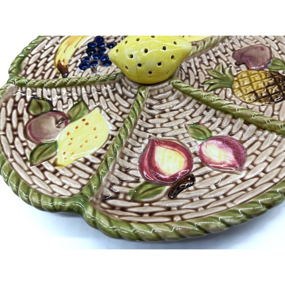Vintage Jamal Majolika Devised Fruit Hors d’ oeuvres Snack Tray Lemon Toothpick - Picture 7 of 8